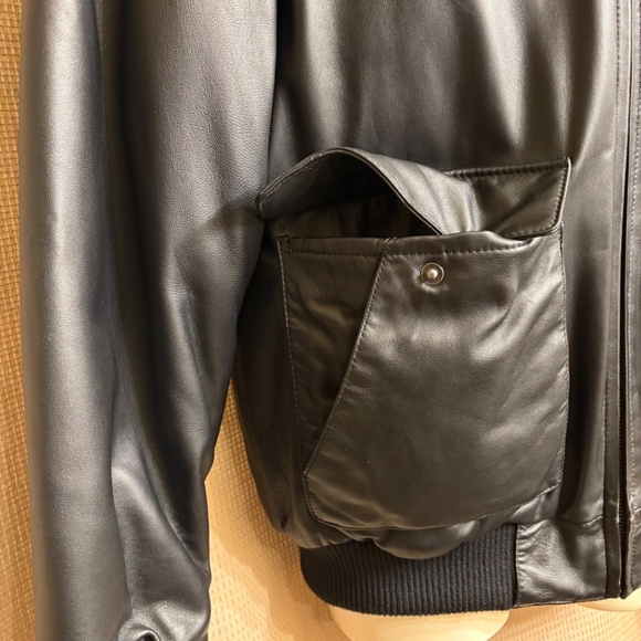 EDDIE BAUER Soft Black Lamb Leather Goose Down Lined Bomber Jacket Men's L - Picture 3 of 16